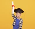 Happy Asian school kid graduate in graduation cap Royalty Free Stock Photo