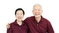 Happy Asian senior couple on white background love and hug Royalty Free Stock Photo