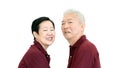 Happy Asian senior couple on white background love and hug Royalty Free Stock Photo