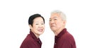 Happy Asian senior couple on white background love and hug Royalty Free Stock Photo