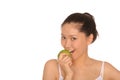 Happy asian woman with green apple Royalty Free Stock Photo