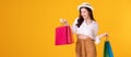 Happy asian woman holding shoppingbag with mid year sale Royalty Free Stock Photo