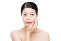 Happy asian woman model hand touch perfect skin face Royalty Free Stock Photo