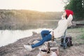 Happy Asian woman relaxing in nature winter season Royalty Free Stock Photo