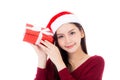 Happy asian woman with smile holding gift box Royalty Free Stock Photo