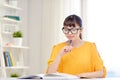 Happy asian young woman student learning at home Royalty Free Stock Photo