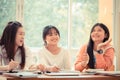 Happy Asian young woman doing group study. Asian University or c Royalty Free Stock Photo