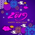 2019 Happy asians New Year postcard,Oriental asian traditional korean japanese chinese style pattern decoration elements