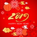 2019 Happy asians New Year postcard,Oriental asian traditional korean japanese chinese style pattern decoration elements