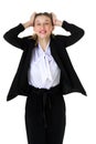 Happy astonished student girl in formal black suit