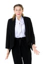 Happy astonished student girl in formal black suit