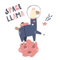 Happy astronaut llama in a spacesuit and helmet.