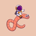 happy Astronaut riding a big worm monster cartoon character
