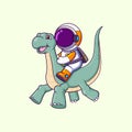 happy Astronaut riding cute baby dinosaurs cartoon character