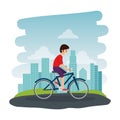 happy athletic boy ride bike on the park Royalty Free Stock Photo