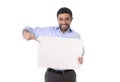 Happy attractive businessman holding blank billboard as copyspace Royalty Free Stock Photo