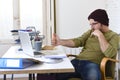 Happy attractive hipster businessman working with computer laptop at home office Royalty Free Stock Photo