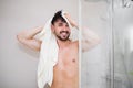 Happy attractive male after shower Royalty Free Stock Photo