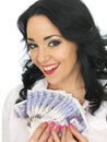 Happy Attractive Wealthy Young Woman Holding Money