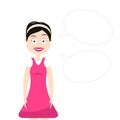 Happy attractive woman with empty speech bubbless on white background