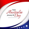 Happy Australia Day banner poster card Australia national flag theme red white curved lines and stars on a blue background Royalty Free Stock Photo