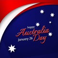 Happy Australia Day banner poster card Australia national flag theme red white curved lines and stars on a blue background Royalty Free Stock Photo