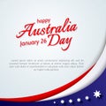 Happy Australia Day banner poster card Australia national flag theme red white curved lines and stars on a blue background