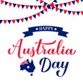 Happy Australia day calligraphy hand lettering with Australian map and flag isolated on white background. Easy to edit vector Royalty Free Stock Photo