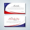 Happy Australia Day card brochure flyer Australia national flag theme red white curved lines and star on a blue background Royalty Free Stock Photo