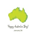 Happy Australia day greeting card with low poly Australia map and text isolated on white background