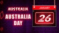 Happy Australia day of Australia, 26 January . World National Days Neon Text Effect on bricks background