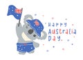 Happy Australia day koala with flag. Adroable animal celebrate Australian Nation day cartoon hand drawing Royalty Free Stock Photo