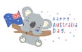 Happy Australia day koala with flag. Adroable animal celebrate Australian Nation day cartoon hand drawing Royalty Free Stock Photo