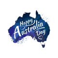 Happy Australia day lettering, calligraphy. Map of Australia with flag. Isolated on white background. Vector illustration EPS 10 Royalty Free Stock Photo