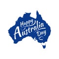 Happy Australia day lettering, calligraphy. Map of Australia with flag. Isolated on white background. Vector illustration EPS 10 Royalty Free Stock Photo