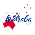 Happy Australia day lettering. Map of Australia on background with stars Royalty Free Stock Photo