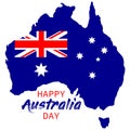 Happy Australia day lettering with map of Australia and national flag. Isolated on white background. Vector illustration Royalty Free Stock Photo