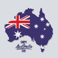 Happy australia day poster with australia map with flag of australia day in light blue background Royalty Free Stock Photo