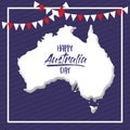 Happy australia day poster with white frame and australian map over dark blue background