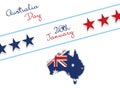 Happy Australia day 26th january lettering. Map of Australia with flag and stars. illustration on white background Royalty Free Stock Photo