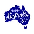 Happy Australia republic day text on map of Australia with stars. Design template for australian greeting card, banner