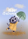 happy autumn card design with cute raccoon, postcard illustration Royalty Free Stock Photo