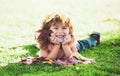 Happy Autumn Children Portrait In Fall Yellow Leaves, Little Child In Woolen Hat, Beautiful Kid in Park Outdoor, Knitted Royalty Free Stock Photo