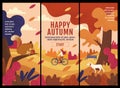 Happy Autumn ,Thanksgiving,, Banner Design Template, vector illustration, Drawing, Cartoon, Landscape