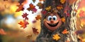 Happy Autumn Tree Face Fall Leaves Background Image Royalty Free Stock Photo