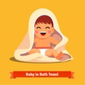 Happy baby boy toddler wrapped in bath towel Royalty Free Stock Photo