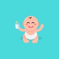 Happy baby cartoon holding milk.Cute kid character in flat style with blue background