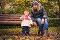 Happy baby child say hello park autumn mother Royalty Free Stock Photo