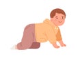 Happy baby crawling. Cute little child moving on his hands and knees. Joyful smiling kid. Portrait of adorable lovely Royalty Free Stock Photo