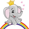 Happy baby elephant sitting on a rainbow Royalty Free Stock Photo